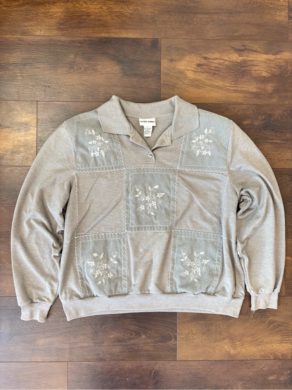 Alfred Dunner Taupe Polo-Style Embroidered Sweater